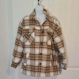 Plaid Utility Shacket - Brown & Cream
